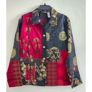 Jacket/Top-Chico's-Red Black-Beads-Multi Patterns-Oriental Style-Chico's 1/SM